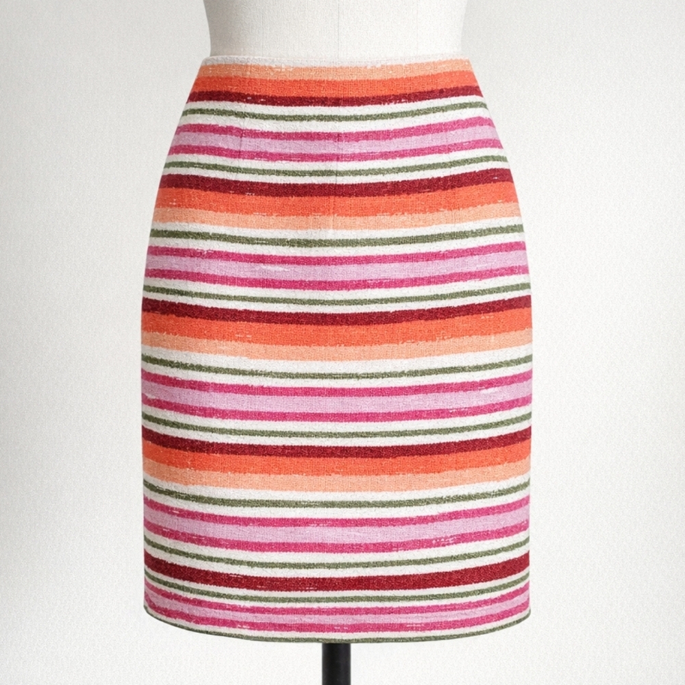 Talbots Linen Striped Pencil Skirt 4P Pink Orange Green NWT Summer Work